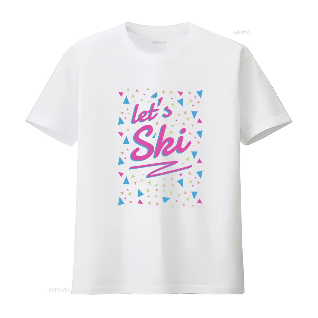 Let s Ski Women 80s Style Retro Après Snowboard Slogan T Shirt vintage Washed fashion Top For Everyday Wear Stretched Slightly