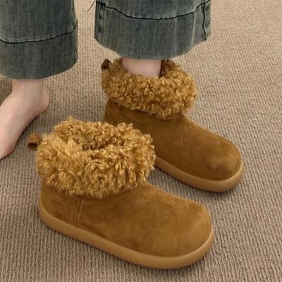 Женские ботильоны на снегу Меховые балетки Дизайнерская хлопковая обувь Повседневная мода Короткие плюшевые кроссовки Уютные теплые Женские ботинки