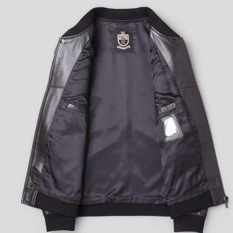 Australian First Layer Sheepskin Genuine Leather Jacket Men's Baseball Jacket Round Neck Leather Jacket Youth Motorcycle Jacket Trendy