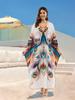 Bohemian Chic Printed Loose Kaftan 2024 Summer Long Dress Women Beachwear Bathing Suit Cover Up Vacation Casual Robe Q1638