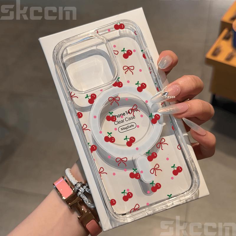 For Magsafe Wireless Charger Case For Samsung Galaxy S25 S24 S23 Ultra S22 Plus S21 FE S20 Cute Cherry Print Phone Cover