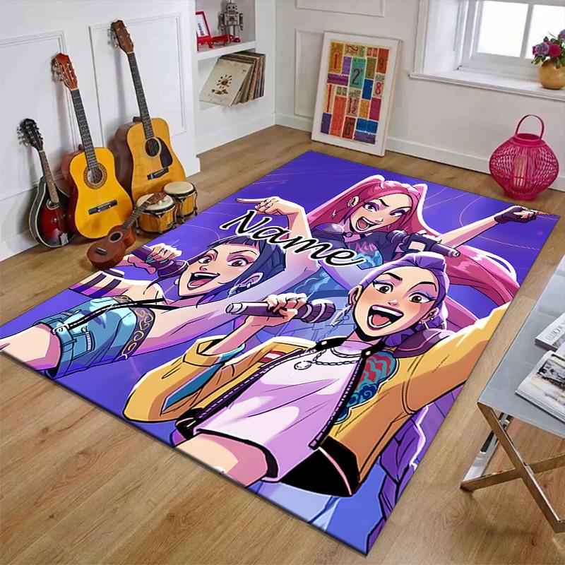 Custom KPop Demon Hunters Mat Personalized Name, Polyester Washable Indoor Entryway Rug, Gift for Christmas, Easter, Thanksgiving Day