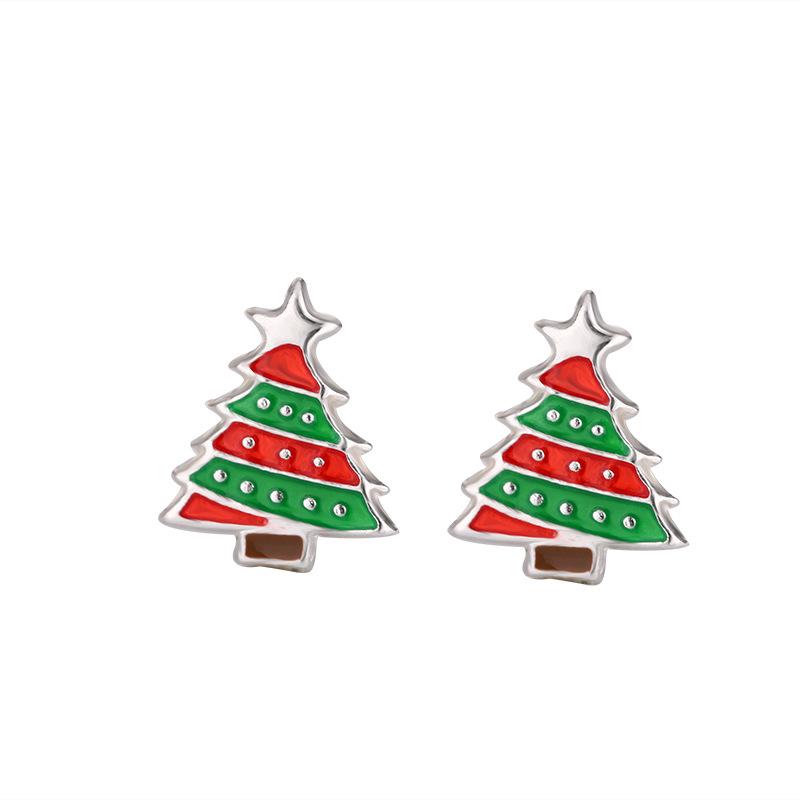 S925 Sterling Silver Christmas Tree Epoxy Stud Earrings for Women