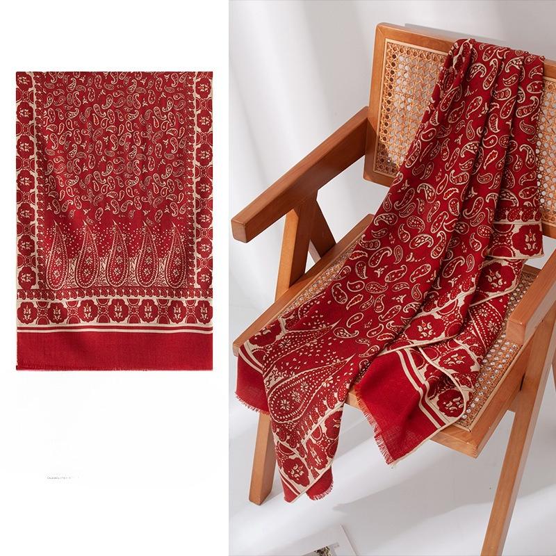 Light Luxury and High End Silk Wool Scarf Women's Spring and Autumn Wool Red Large Square Scarf Shawl