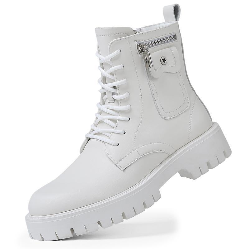 Высокие мужские ботинки на шнуровке с круглым носком для отдыха, универсальные мужские повседневные кожаные туфли, нескользящие, трендовые, резиновые, зимние, плюшевые