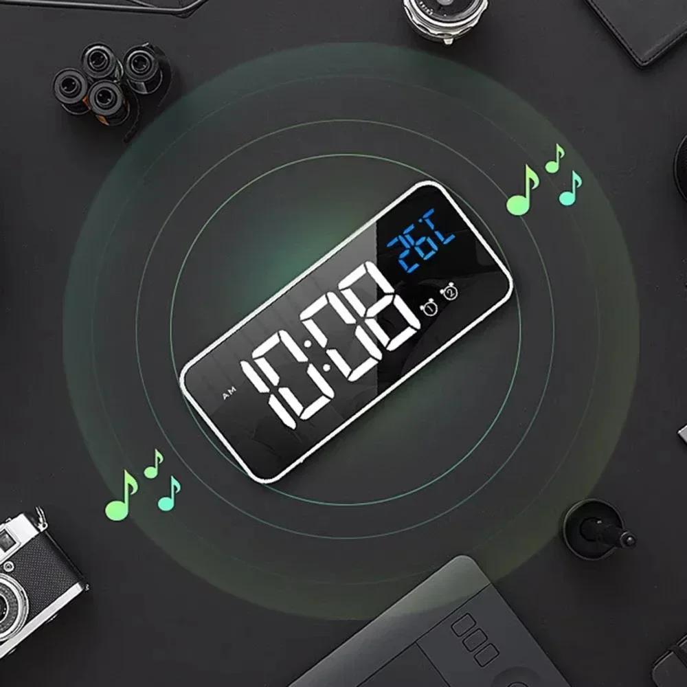 Многофункциональные цифровые прикроватные часы-будильники с USB-зарядкой, голосовым управлением, зеркальные светодиодные будильники с двумя будильниками
