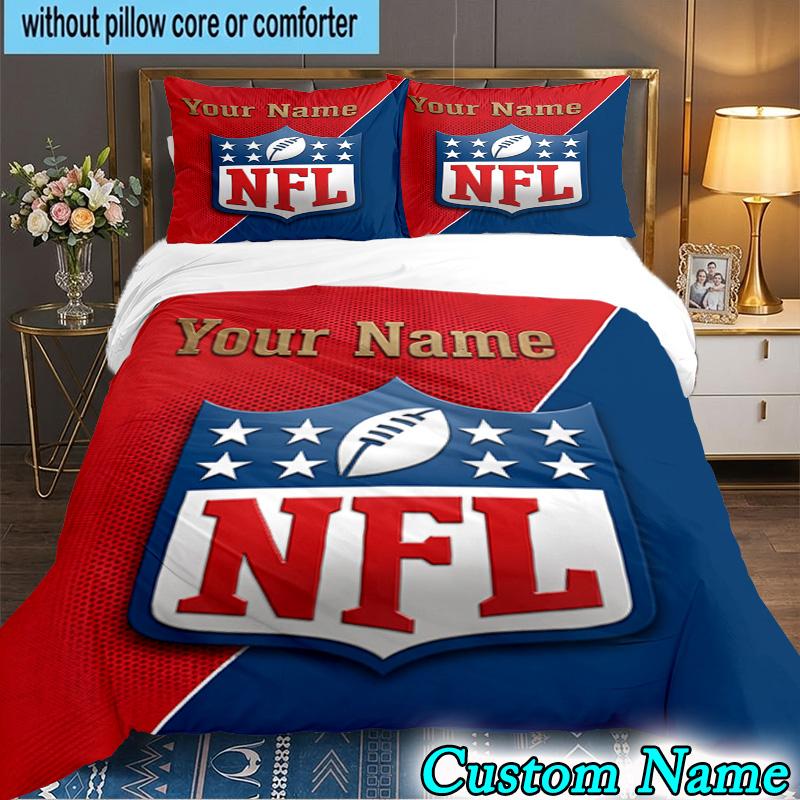Custom Name 3PCS NFL Team Collection Bedding Set,Including Duvet Cover And 2pcs Pillowcases Perfect for Bedroom,Dormitory,Fan Christmas gift