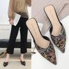 Shoelife Fashion Spring and Summer Sexy Thin Heel, Middle Heel, Pointed Toe Large Size and Half Drag Sequined Sandals