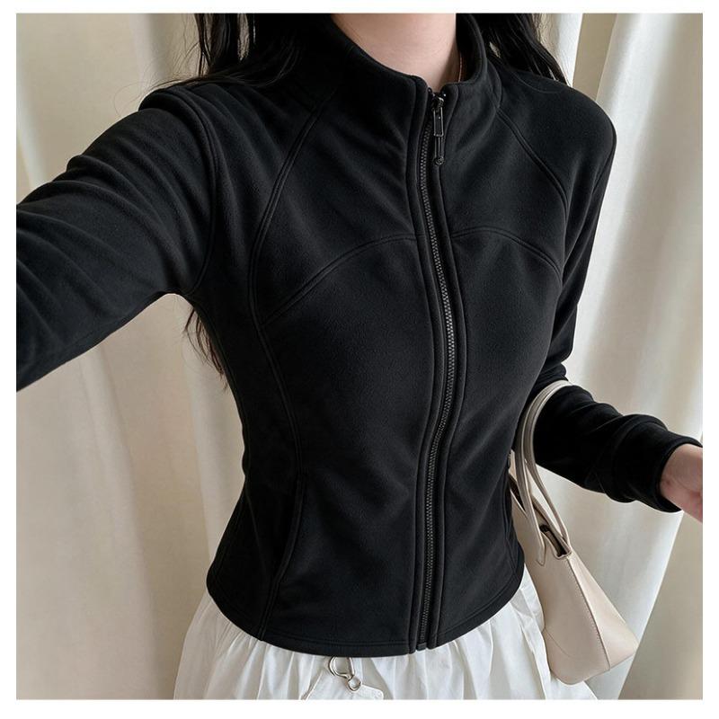 Women S Fleece Lined Stand Collar Long Sleeve Sweatshirt Jacket