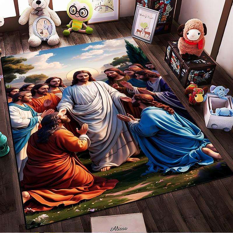Biblical Scene with Figures and Landscape Non-slip rug suitable for living room and bedroom sofas.