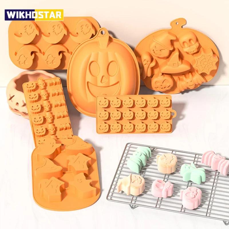 Halloween Scary Soft Silicone Pumpkin Mold Cake Chocolate Mould Ghost Bat Skull Ice Cube Chocolate Cookie Biscuit Cake Cake Mould