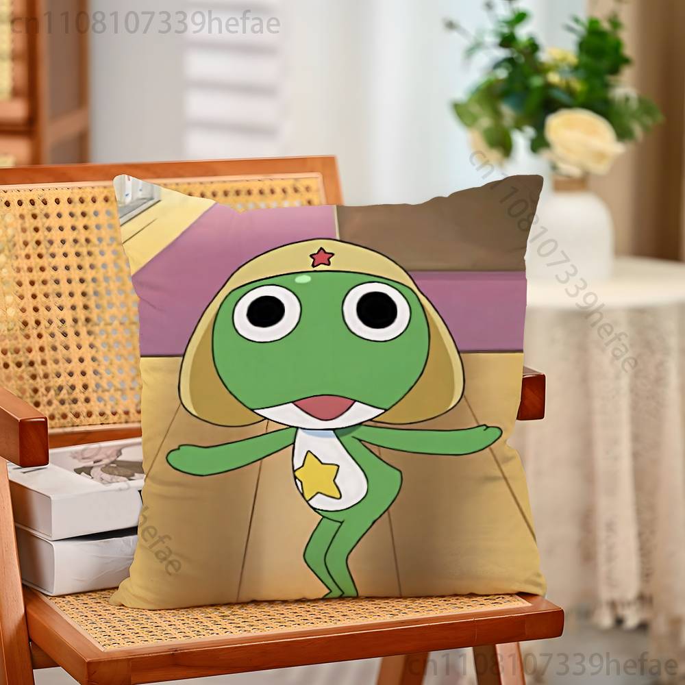 KKeroro GGunsou Frog Funny Pillow Case Antidustmite Pillowcase Invisible Zipper Silky Short Plush Sofa Cushion Cover