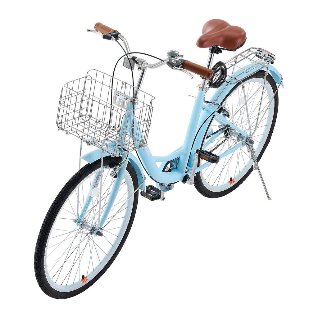 26-Inch Cruiser Bike 1-Speed Light Blue Beach Cruiser Bike with Basket