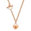Нержавеющая сталь, ожерелье с 26 буквами, форма сердца, покрытие Rose Gold, гладкая поверхность, цепочка OT, для женщин