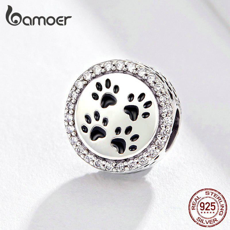 BAMOER, стерлинговое серебро 925 пробы, круглые бусины со следами кошачьих лап для женщин, брендовый браслет-подвеска
