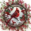 1pc Cardinal and Holly Berry Wreath Sign Christmas Holly Rough Metal Tin Sign Elegant and Noble Bird Decorative Wall Hanging