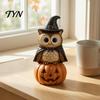 Small Wood Ornament Vintage Halloween Wooden Figurine, Rustic Witch Zombie Cat Owl Frog Tabletop Decorative Figurine Ornament, Farmhouse Tiered