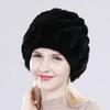 Горячая Распродажа Женская Зимняя Вязаная Шапка из Натурального Меха Кролика Рекс Пушистая Натуральная Шапка из Меха Кролика Рекс Дамская Хорошо Эластичная Шапки из Натурального Меха