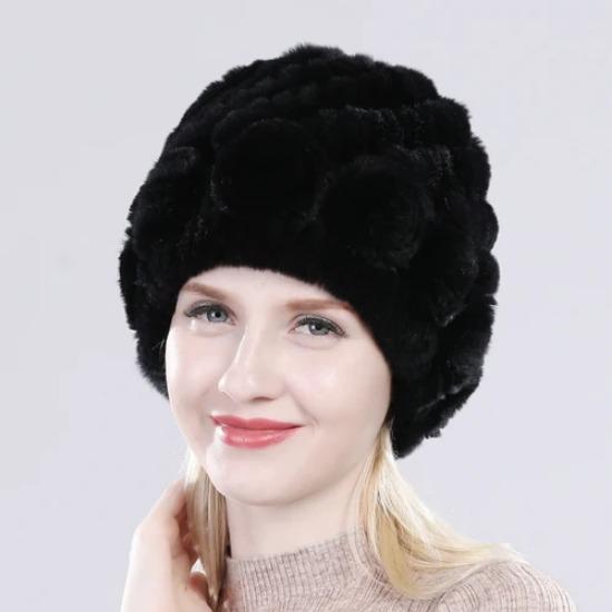 Горячая Распродажа Женская Зимняя Вязаная Шапка из Натурального Меха Кролика Рекс Пушистая Натуральная Шапка из Меха Кролика Рекс Дамская Хорошо Эластичная Шапки из Натурального Меха