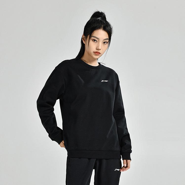 Li Ning однотонный свободный свитер с заниженной линией плеч, длинный рукав, толстовка унисекс, черный цвет AWDUG77-1