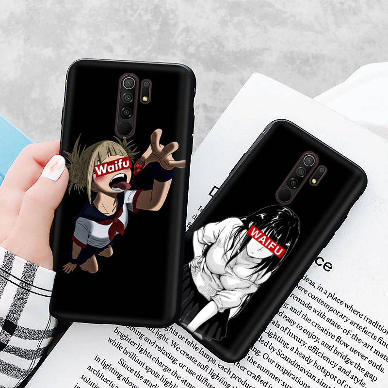 Черный чехол для Xiaomi Redmi 13C Note 9 iPhone XR 7 8 14 15 11 12 13 X XS Pro Max Samsung A25 S23 S24 FE Ultra Plus Waifu Anime Girl
