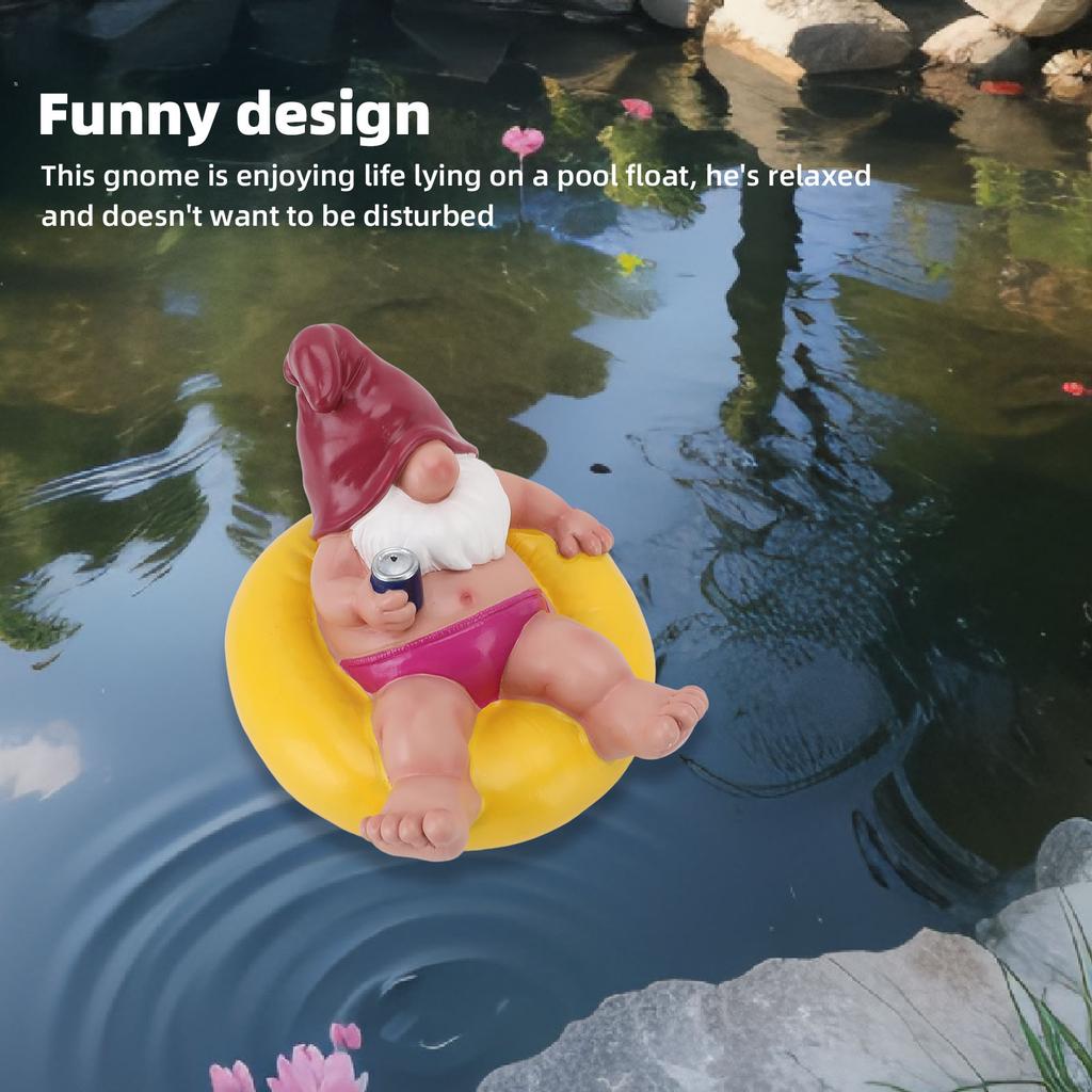 Garden Floating Gnome Pool Floater Gnome Statue Resin Pool Party Relaxing Funny Garden Floating Gnome Figurine for Outdoor Decor