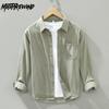 Рубашки с длинным рукавом из чистого хлопка в простом стиле для мужчин, весна-лето, повседневные мужские топы, однотонная рубашка с воротником-лацкан, универсальная