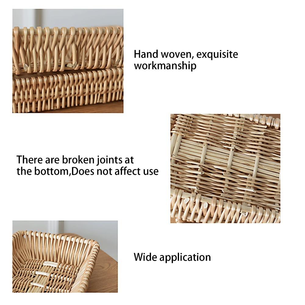 Rectangle Woven Serving Tray Wood Color Multifunctional Storage Basket For Fruits Display