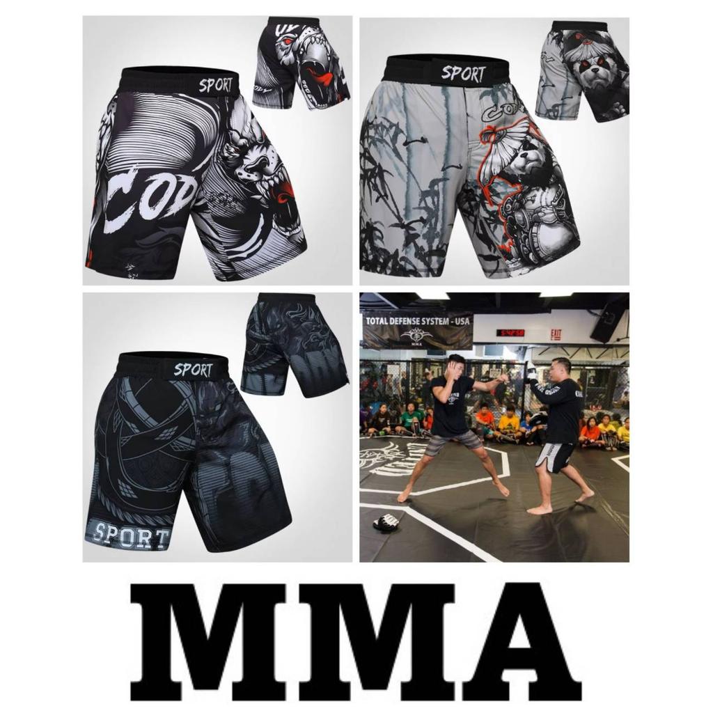 Шорты ММА Муай Тай Кикбоксинг Унисекс Мужские Женские Тренировочные Быстросохнущие Принт Эластичный Пояс Спортзал Фитнес Тренировки