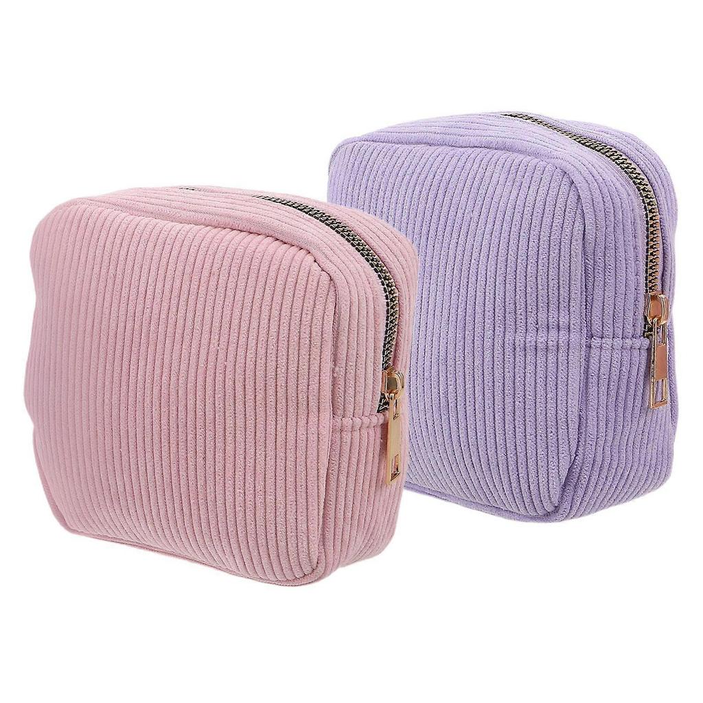 2pcs Sanitary Napkin Storage Bag, Corduroy Period Bag for Women Girls, Cute Portable Pouch with Zipper for Office Outdoor Travel Tampon Pad Organizer