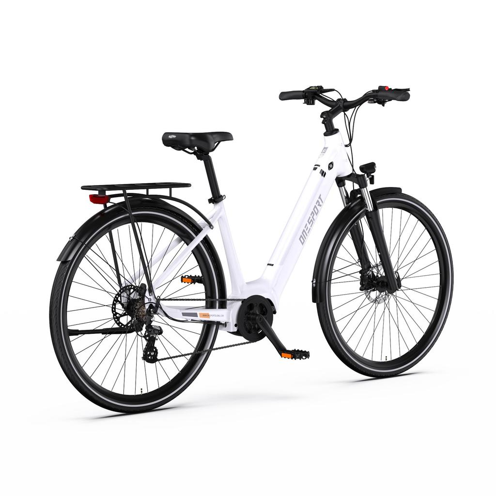 ONESPORT OT07 Electric Bike All-aluminum Alloy Frame 27.5 Inch Commuter Electric Bike BAFANG Mid Motor & 36V 250W 14Ah Battery-White
