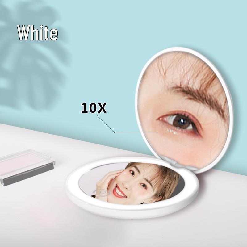 Portable Rechargeable LED Makeup Mirror with Stepless Dimming, Double-Sided Folding Design, Ideal for Travel