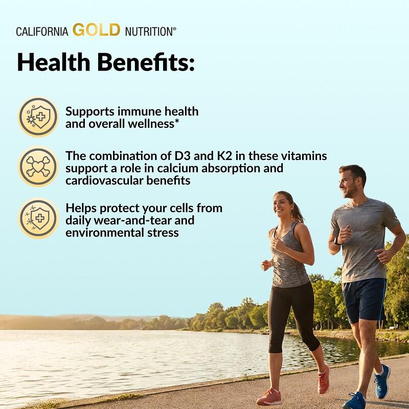 Vitamin D3 + K2 as MK-7, 60 Veggie Capsules