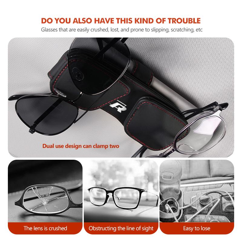 For Volkswagen VW Double Card Leather Magnetic Eyeglass Frame Sunglasses Clip Tiguan CC Jetta Polo Golf 4 5 6 Passat B5 B6 B7 CC zk0