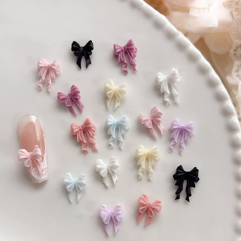 30 шт. красочные ленточные банты для ногтей, подвески, ленточные галстуки, детали для ногтей, смоляные 3D-украшения для ногтей, аксессуары Kawaii