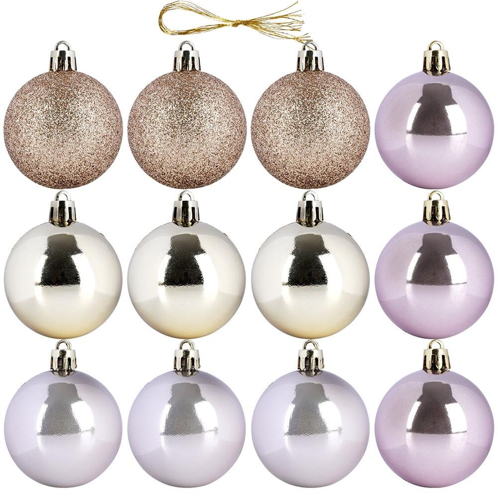 Rose Gold Shatterproof Christmas Baubles 5cm 12-Pack
