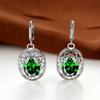 Dainty Oval Cut Olive Green Stone Flower Hoop Earrings Luxury Classic Silver Color Engagement Earrings for Women