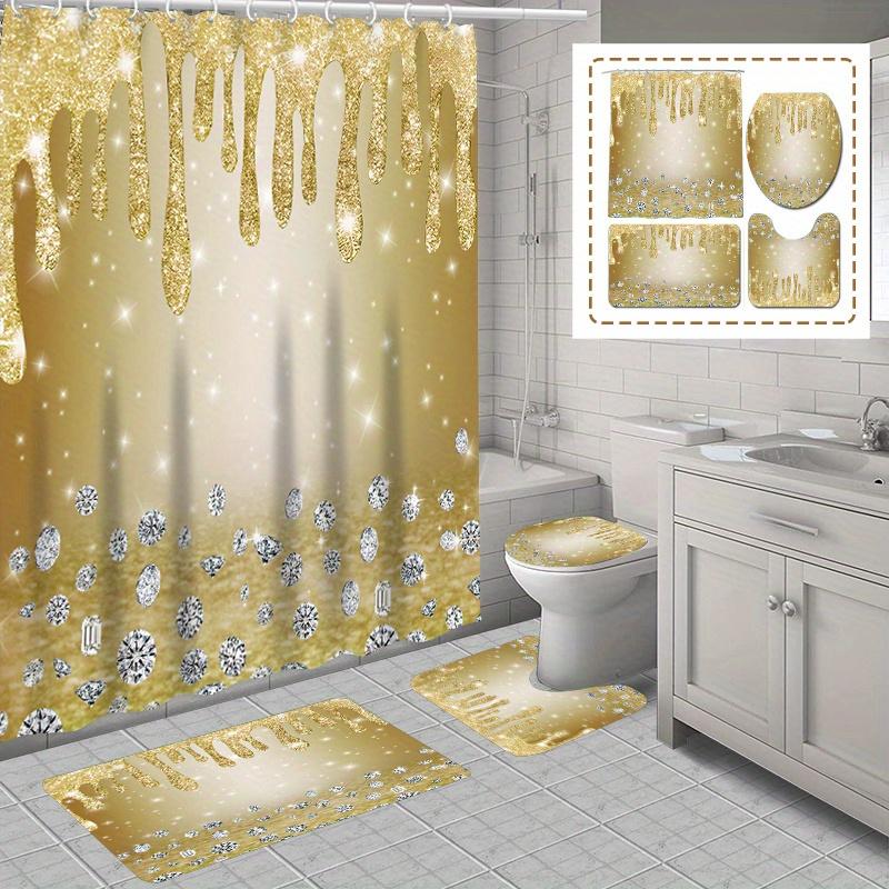 1/4 шт. Роскошный золотой цветочный водонепроницаемый комплект занавесок для душа, декоративный набор для ванной комнаты, нескользящий коврик для унитаза, коврик для ванной и 12 крючков