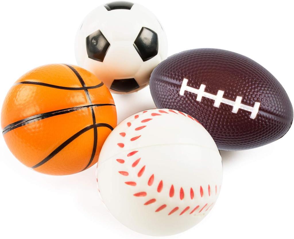 4Pcs Squeeze Ball Toys Sports Theme Kids Birthday Party Favors Goodie Pinata Filler Anti Stress Soccer Basketball Rugby Gifts