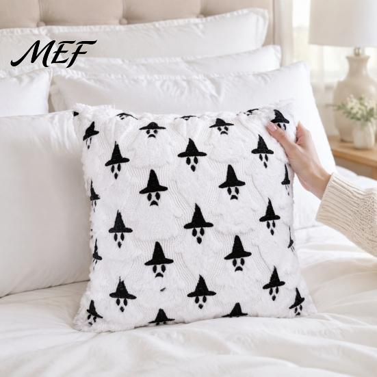 Soft Plush Decorative Cushion Cases Halloween Ghost Cover, Fuzzy Throw Pillow 18x18 Inch Seasonal Bedroom Accessories Washable Case for Sofa