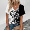 Elegant Women's V-Neck T-Shirt Fashion Floral Pattern Print T-Shirt Popular Women's Short Sleeve T-Shirt Summer Leisure T-Shirt
