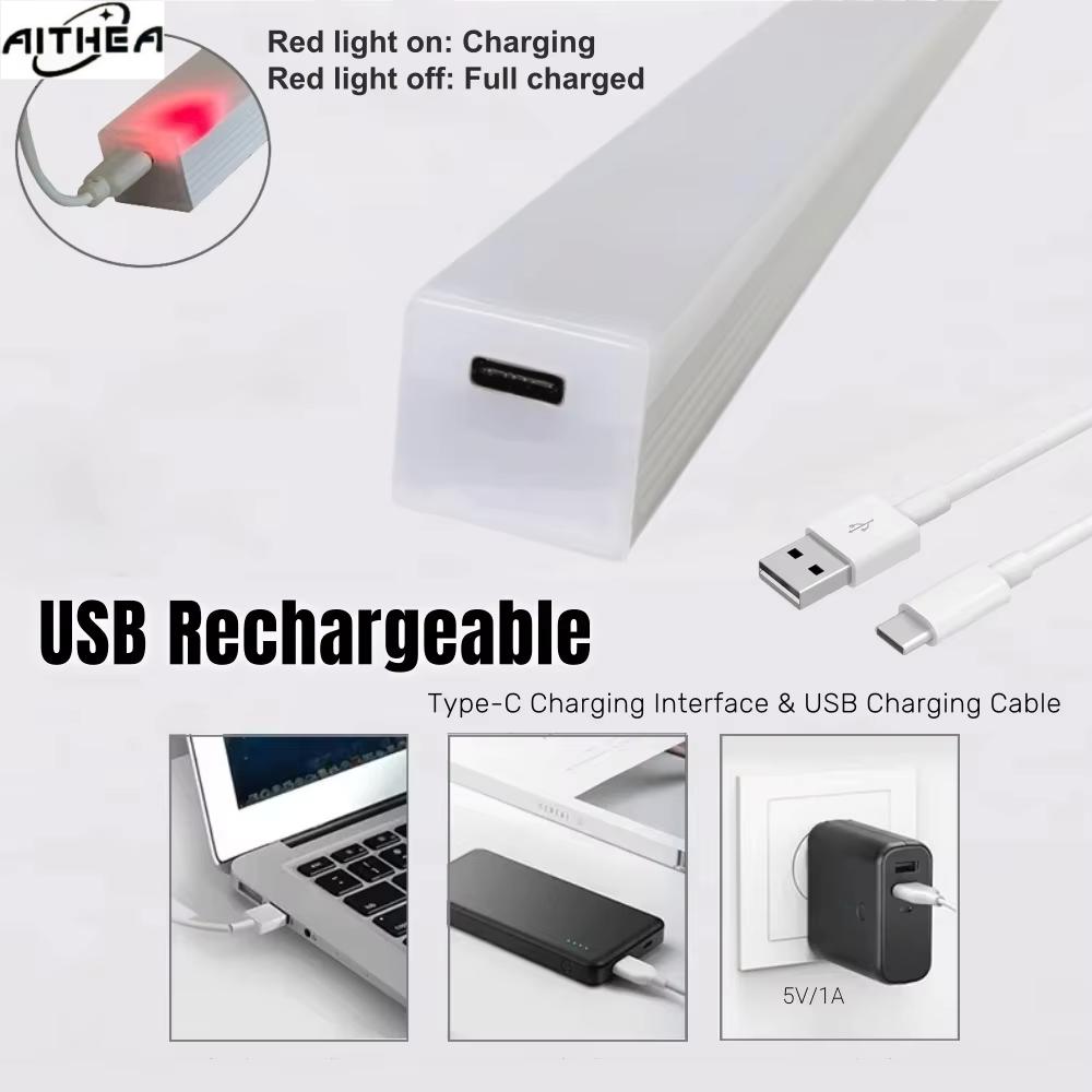 AITHEA Rechargeable Motion Sensor LED Bar Light Induction Night Light Portable Lamp for Cabinet Bedside Bathroom Mirror Light
