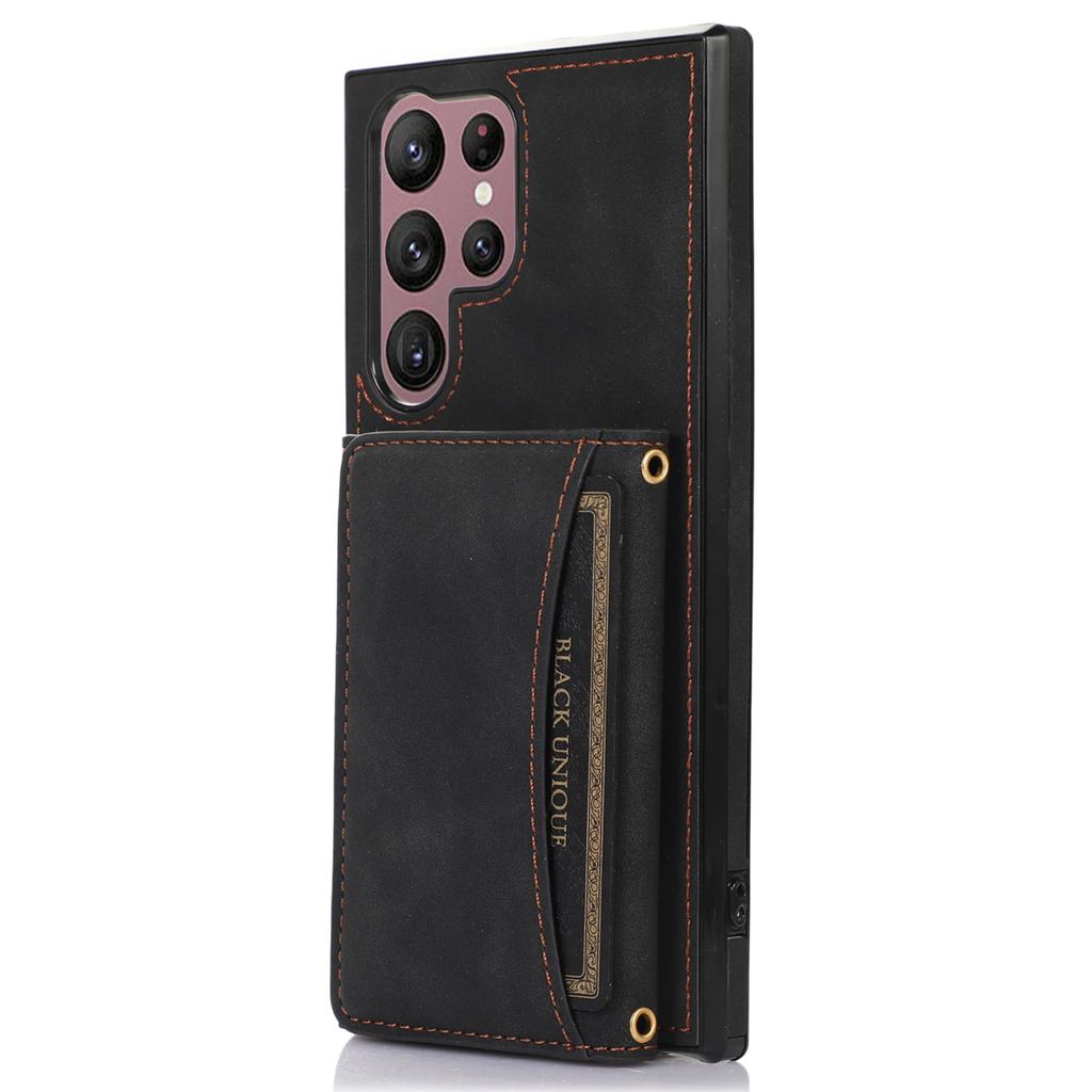 For Samsung Galaxy S24 Ultra Cell Phone Case Tri-fold Wallet Kickstand PU Leather Coated TPU Cover