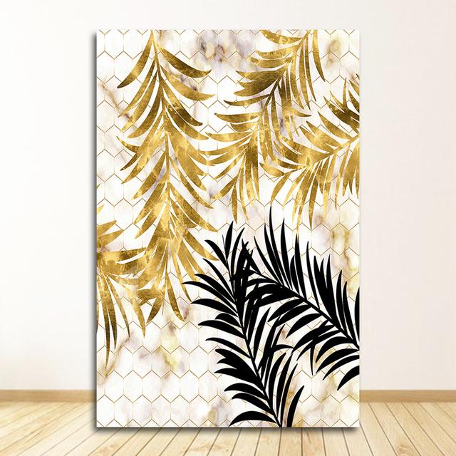 Wall Art Pictures for Living Room Modern Decor Nordic Plants Golden Leaf Canvas Painting Botanical Posters and Print Abstract