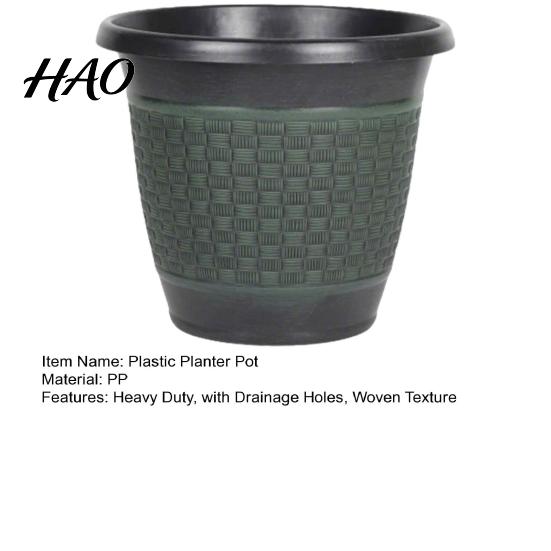 Resistant to Sun Exposure Pots 12" Planter Pot with Saucer, Thickened Plastic Anti-Aging Flower Drainage Decorative Woven Texture Planters Holes,