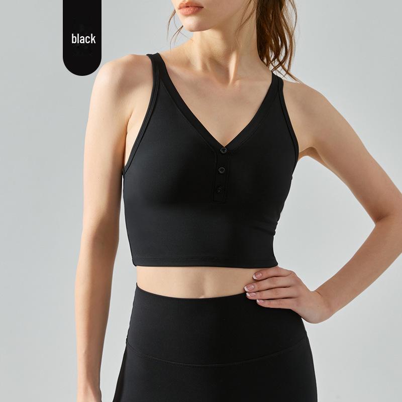 «Сексуальный спортивный жилет с V-образным вырезом на спине и накладкой на грудь — однотонный топ для йоги на лето»