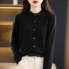 Женская шерстяная вязаная куртка-кардиган, свободный свитер с воротником-поло, однотонная трикотажная рубашка на пуговицах, пуловер, корейская осенне-зимняя футболка