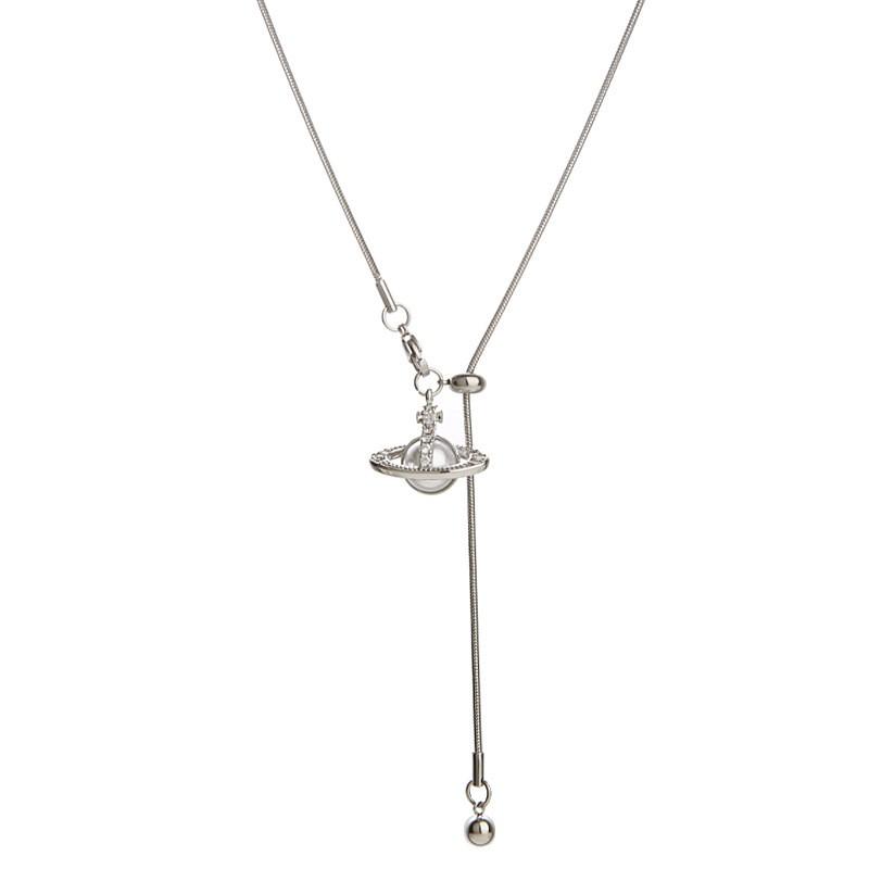 Adjustable Saturn Pearl Pendant Necklace Women Titanium Steel Chain Elegant Minimalist Jewelry 58cm Length