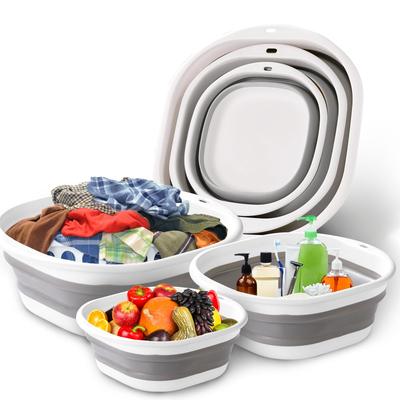 HOMZY Набор из 3 складных тазиков, корзин для стирки, контейнеров для хранения с экономией места для мытья посуды, фруктов, кемпинга, стирки, пеших походов, дома