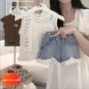2024 Летний Девочковый Корейский Стиль Двойка: Топ-майка с вырезами и джинсовые шорты